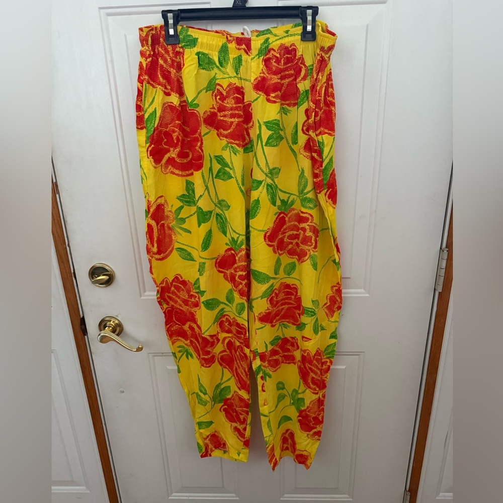Jams World Rayon Texas Rose Hawaiian Beach Lounge Pants - Women XL - Drawstring
